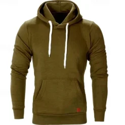 Clearance OUKU Men's Hoodie Black White Yellow Wine Army Green Hooded Plain Pocket Sports & Outdoor Daily Holiday Polyester Streetwear Basic Casual Spring & Fall Clothing Apparel Hoodies Sweatshirts