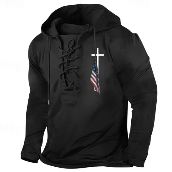 Online OUKU Men's Hoodie Black White+Black Black White Hooded Cross Drawstring Sports & Outdoor Daily Holiday Streetwear Basic Casual Spring & Fall Clothing Apparel Hoodies Sweatshirts