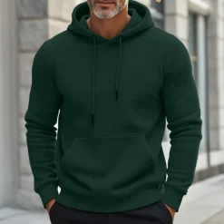 Discount OUKU Men's Hoodie Black Wine Dark Green Light Grey Dark Gray Hooded Plain Drawstring Pocket Ribbed Sports & Outdoor Daily Holiday Streetwear Basic Casual Spring & Fall Clothing Apparel Hoodies