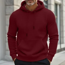 Discount OUKU Men's Hoodie Black Wine Dark Green Light Grey Dark Gray Hooded Plain Drawstring Pocket Ribbed Sports & Outdoor Daily Holiday Streetwear Basic Casual Spring & Fall Clothing Apparel Hoodies