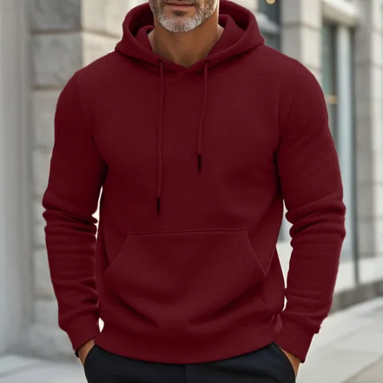 Discount OUKU Men's Hoodie Black Wine Dark Green Light Grey Dark Gray Hooded Plain Drawstring Pocket Ribbed Sports & Outdoor Daily Holiday Streetwear Basic Casual Spring & Fall Clothing Apparel Hoodies