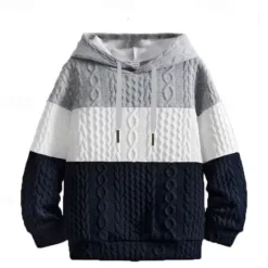 Best OUKU Men's Hoodie Black Wine Orange Light Grey Hooded Color Block Jacquard Patchwork Ribbed Textured Sports & Outdoor Daily Holiday Polyester Textured Streetwear Basic Casual Fall & Winter Clothing Apparel