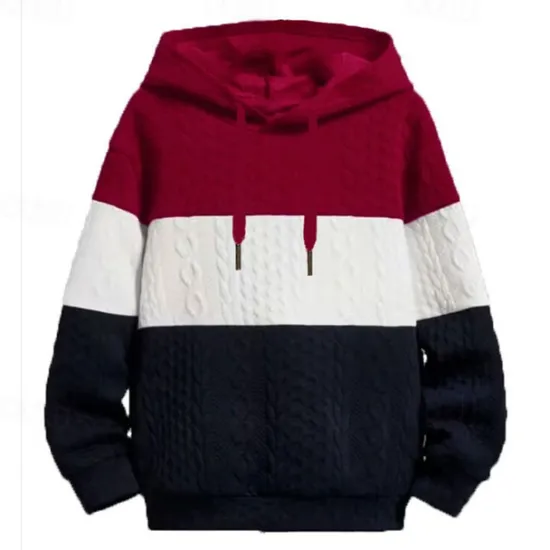 Best OUKU Men's Hoodie Black Wine Orange Light Grey Hooded Color Block Jacquard Patchwork Ribbed Textured Sports & Outdoor Daily Holiday Polyester Textured Streetwear Basic Casual Fall & Winter Clothing Apparel