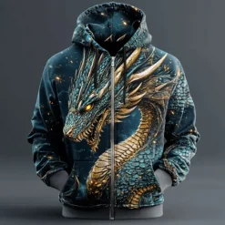 Best OUKU Men's Hoodie Hooded Dragon 3D Print Cool Fall Winter Clothing Apparel Hoodies Sweatshirts Blue