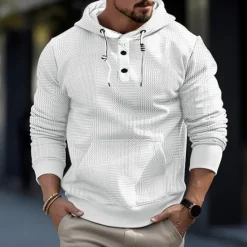 Hot OUKU Men's Hoodie Button Up Hoodie Black White Gray Hooded Plain Jacquard Pocket Sports & Outdoor Daily Holiday Textured Streetwear Cool Casual Spring & Fall Clothing Apparel Hoodies Sweatshirts Long