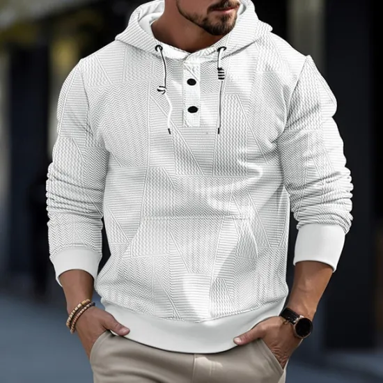 Hot OUKU Men's Hoodie Button Up Hoodie Black White Gray Hooded Plain Jacquard Pocket Sports & Outdoor Daily Holiday Textured Streetwear Cool Casual Spring & Fall Clothing Apparel Hoodies Sweatshirts Long