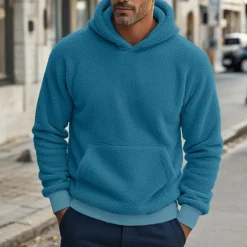 Clearance OUKU Men's Hoodie Denim Blue Black Navy Blue Khaki Gray Hooded Plain Pocket Drawstring Front Pocket Sports & Outdoor Daily Holiday Polyester Streetwear Basic Casual Spring & Fall Clothing Apparel Hoodies