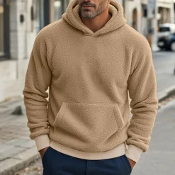 Clearance OUKU Men's Hoodie Denim Blue Black Navy Blue Khaki Gray Hooded Plain Pocket Drawstring Front Pocket Sports & Outdoor Daily Holiday Polyester Streetwear Basic Casual Spring & Fall Clothing Apparel Hoodies