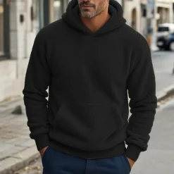 Clearance OUKU Men's Hoodie Denim Blue Black Navy Blue Khaki Gray Hooded Plain Pocket Drawstring Front Pocket Sports & Outdoor Daily Holiday Polyester Streetwear Basic Casual Spring & Fall Clothing Apparel Hoodies