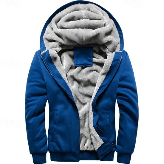 Discount OUKU Men's Hoodie Fleece Hoodie Fleece lined Hoodie Black Red Blue Gray Hooded Plain Zipper Color Block Sports & Outdoor Casual Daily Polyester Streetwear Cool Casual Fall Winter Clothing Apparel Hoodies