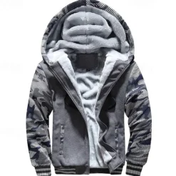 New OUKU Men's Hoodie Fleece Hoodie Navy Blue Light Grey Dark Gray Hooded Camouflage Zipper Color Block Sports & Outdoor Casual Daily Polyester Streetwear Cool Casual Fall Winter Clothing Apparel Hoodies