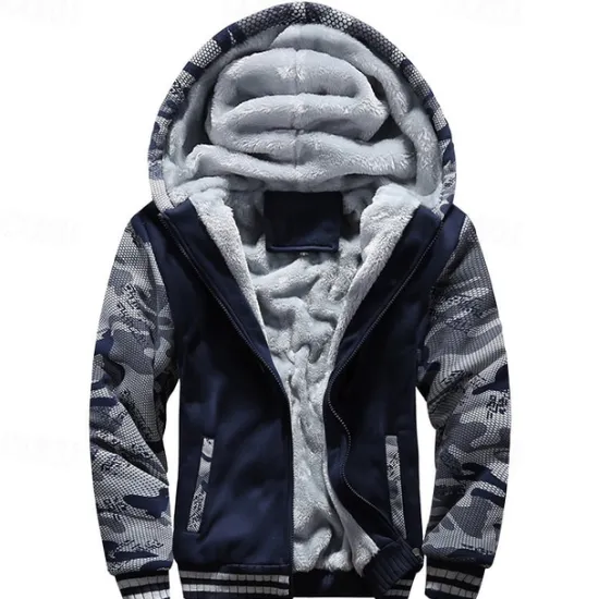 New OUKU Men's Hoodie Fleece Hoodie Navy Blue Light Grey Dark Gray Hooded Camouflage Zipper Color Block Sports & Outdoor Casual Daily Polyester Streetwear Cool Casual Fall Winter Clothing Apparel Hoodies