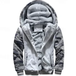 New OUKU Men's Hoodie Fleece Hoodie Navy Blue Light Grey Dark Gray Hooded Camouflage Zipper Color Block Sports & Outdoor Casual Daily Polyester Streetwear Cool Casual Fall Winter Clothing Apparel Hoodies