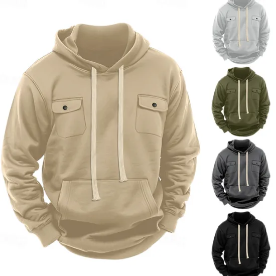 Best OUKU Men's Hoodie Fleece Hoodie Tactical Hoodie Black Army Green Khaki Light Grey Dark Gray Hooded Plain Pocket Casual Daily Streetwear Basic Casual Tactical Spring & Fall Cross-Seasons Clothing Apparel