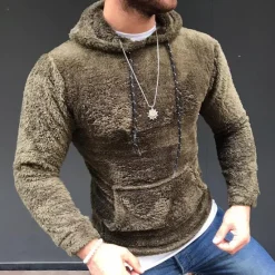 New OUKU Men's Hoodie Fleece Hoodie Black White Army Green Khaki Gray Hooded Plain Pocket Sports & Outdoor Daily Holiday Streetwear Basic Casual Fall & Winter Clothing Apparel Hoodies Sweatshirts