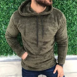 New OUKU Men's Hoodie Fleece Hoodie Black White Army Green Khaki Gray Hooded Plain Pocket Sports & Outdoor Daily Holiday Streetwear Basic Casual Fall & Winter Clothing Apparel Hoodies Sweatshirts