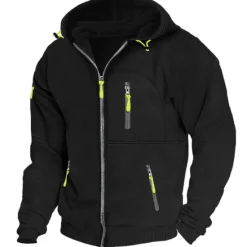 Sale OUKU Men's Hoodie Full Zip Hoodie Fleece Hoodie Black White Wine Navy Blue Royal Blue Hooded Plain Zipper Pocket Sports & Outdoor Daily Holiday Polyester Streetwear Cool Casual Spring & Fall Clothing