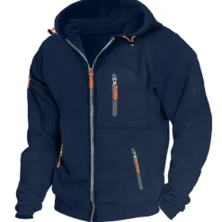 Sale OUKU Men's Hoodie Full Zip Hoodie Fleece Hoodie Black White Wine Navy Blue Royal Blue Hooded Plain Zipper Pocket Sports & Outdoor Daily Holiday Polyester Streetwear Cool Casual Spring & Fall Clothing