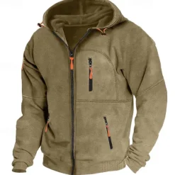 Sale OUKU Men's Hoodie Full Zip Hoodie Fleece Hoodie Black White Wine Navy Blue Royal Blue Hooded Plain Zipper Pocket Sports & Outdoor Daily Holiday Polyester Streetwear Cool Casual Spring & Fall Clothing