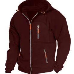 Sale OUKU Men's Hoodie Full Zip Hoodie Fleece Hoodie Black White Wine Navy Blue Royal Blue Hooded Plain Zipper Pocket Sports & Outdoor Daily Holiday Polyester Streetwear Cool Casual Spring & Fall Clothing