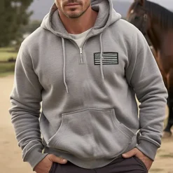 New OUKU Men's Hoodie Full Zip Hoodie Blue Orange Brown Gray Hooded National Flag Sports & Outdoor Daily Holiday Polyester Streetwear Cool Casual Spring & Fall Clothing Apparel Hoodies Sweatshirts Long