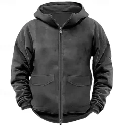 Clearance OUKU Men's Hoodie Full Zip Hoodie Tactical Hoodie Black Navy Blue Khaki Gray Hooded Plain Tactical Sports & Outdoor Daily Streetwear Cool Casual Winter Spring & Fall Clothing Apparel Hoodies Sweatshirts
