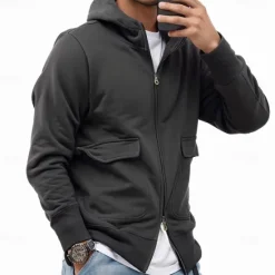 Clearance OUKU Men's Hoodie Full Zip Hoodie Tactical Hoodie Black Navy Blue Khaki Gray Hooded Plain Tactical Sports & Outdoor Daily Streetwear Cool Casual Winter Spring & Fall Clothing Apparel Hoodies Sweatshirts