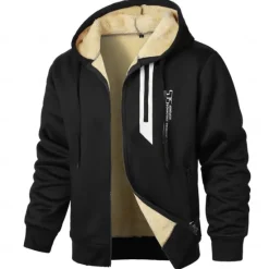 Clearance OUKU Men's Hoodie Full Zip Hoodie Fleece Jacket Sherpa Linend Fleece lined Hoodie Black Red Navy Blue Gray Hooded Plain Sports & Outdoor Daily Holiday Polyester Vintage Streetwear Casual Fall & Winter