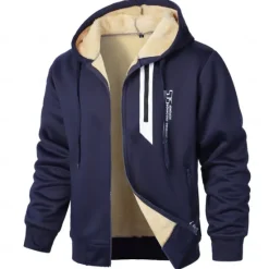 Clearance OUKU Men's Hoodie Full Zip Hoodie Fleece Jacket Sherpa Linend Fleece lined Hoodie Black Red Navy Blue Gray Hooded Plain Sports & Outdoor Daily Holiday Polyester Vintage Streetwear Casual Fall & Winter