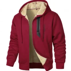 Clearance OUKU Men's Hoodie Full Zip Hoodie Fleece Jacket Sherpa Linend Fleece lined Hoodie Black Red Navy Blue Gray Hooded Plain Sports & Outdoor Daily Holiday Polyester Vintage Streetwear Casual Fall & Winter
