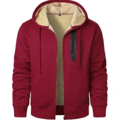 Clearance OUKU Men's Hoodie Full Zip Hoodie Fleece Jacket Sherpa Linend Fleece lined Hoodie Black Red Navy Blue Gray Hooded Plain Sports & Outdoor Daily Holiday Polyester Vintage Streetwear Casual Fall & Winter