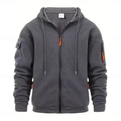 Online OUKU Men's Hoodie Full Zip Hoodie Tactical Hoodie Black Navy Blue Blue Khaki Dark Gray Hooded Plain Sports & Outdoor Daily Holiday Streetwear Cool Casual Winter Spring & Fall Clothing Apparel Hoodies
