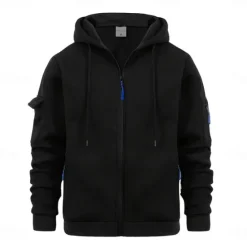 Online OUKU Men's Hoodie Full Zip Hoodie Tactical Hoodie Black Navy Blue Blue Khaki Dark Gray Hooded Plain Sports & Outdoor Daily Holiday Streetwear Cool Casual Winter Spring & Fall Clothing Apparel Hoodies