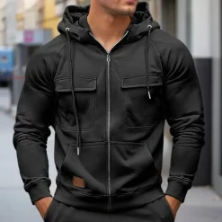 Hot OUKU Men's Hoodie Full Zip Hoodie Raglan Hoodie Tactical Hoodie Black Wine Army Green Red Navy Blue Hooded Plain Tactical Sports & Outdoor Daily Streetwear Cool Casual Winter Spring & Fall Clothing