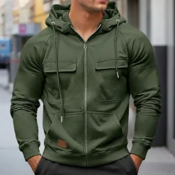 Hot OUKU Men's Hoodie Full Zip Hoodie Raglan Hoodie Tactical Hoodie Black Wine Army Green Red Navy Blue Hooded Plain Tactical Sports & Outdoor Daily Streetwear Cool Casual Winter Spring & Fall Clothing