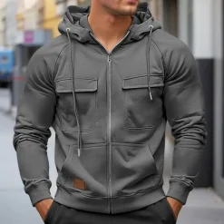 Hot OUKU Men's Hoodie Full Zip Hoodie Raglan Hoodie Tactical Hoodie Black Wine Army Green Red Navy Blue Hooded Plain Tactical Sports & Outdoor Daily Streetwear Cool Casual Winter Spring & Fall Clothing