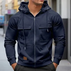 Hot OUKU Men's Hoodie Full Zip Hoodie Raglan Hoodie Tactical Hoodie Black Wine Army Green Red Navy Blue Hooded Plain Tactical Sports & Outdoor Daily Streetwear Cool Casual Winter Spring & Fall Clothing
