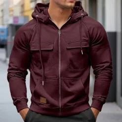 Hot OUKU Men's Hoodie Full Zip Hoodie Raglan Hoodie Tactical Hoodie Black Wine Army Green Red Navy Blue Hooded Plain Tactical Sports & Outdoor Daily Streetwear Cool Casual Winter Spring & Fall Clothing