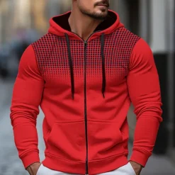 Clearance OUKU Men's Hoodie Full Zip Hoodie Black White Red Blue Dark Gray Hooded Color Block Sports & Outdoor Daily Holiday Polyester Streetwear Cool Casual Spring & Fall Clothing Apparel Hoodies Sweatshirts