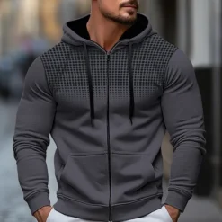 Clearance OUKU Men's Hoodie Full Zip Hoodie Black White Red Blue Dark Gray Hooded Color Block Sports & Outdoor Daily Holiday Polyester Streetwear Cool Casual Spring & Fall Clothing Apparel Hoodies Sweatshirts