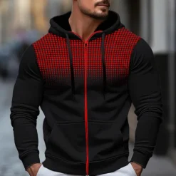 Clearance OUKU Men's Hoodie Full Zip Hoodie Black White Red Blue Dark Gray Hooded Color Block Sports & Outdoor Daily Holiday Polyester Streetwear Cool Casual Spring & Fall Clothing Apparel Hoodies Sweatshirts