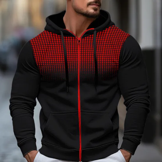 Clearance OUKU Men's Hoodie Full Zip Hoodie Black White Red Blue Dark Gray Hooded Color Block Sports & Outdoor Daily Holiday Polyester Streetwear Cool Casual Spring & Fall Clothing Apparel Hoodies Sweatshirts