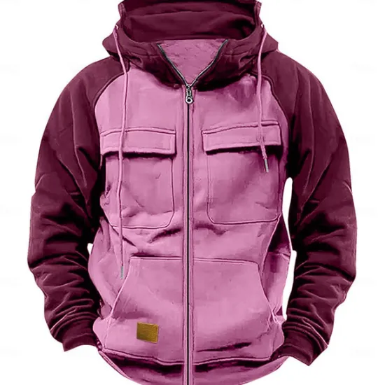 Best OUKU Men's Hoodie Full Zip Hoodie Tactical Hoodie Wine Red Black Army Green Blue Hooded Plain Tactical Sports & Outdoor Daily Streetwear Cool Casual Winter Spring & Fall Clothing Apparel Hoodies Pink