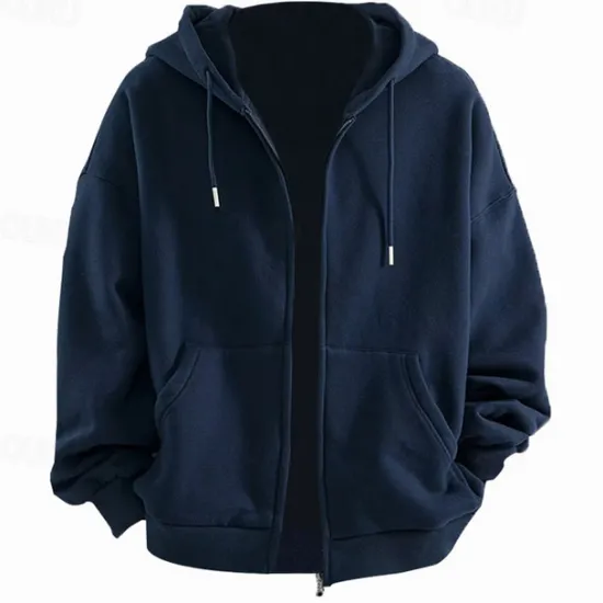Clearance OUKU Men's Hoodie Full Zip Hoodie Tactical Black Royal Blue Dark Gray Hooded Plain Sports & Outdoor Daily Holiday Polyester Streetwear Cool Casual Spring & Fall Clothing Apparel Hoodies Sweatshirts Long