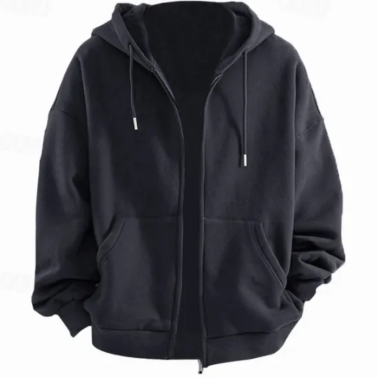 Clearance OUKU Men's Hoodie Full Zip Hoodie Tactical Black Royal Blue Dark Gray Hooded Plain Sports & Outdoor Daily Holiday Polyester Streetwear Cool Casual Spring & Fall Clothing Apparel Hoodies Sweatshirts Long
