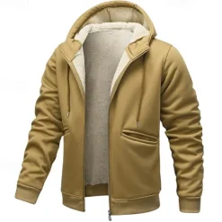 New OUKU Men's Hoodie Full Zip Hoodie Fleece Hoodie Fleece lined Hoodie Yellow Army Green Khaki Gray Hooded Plain Zip Up Pocket Work Sports & Outdoor Casual Polyester Streetwear Sportswear Casual Fall & Winter