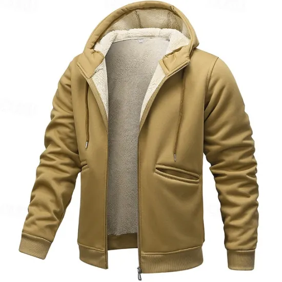 New OUKU Men's Hoodie Full Zip Hoodie Fleece Hoodie Fleece lined Hoodie Yellow Army Green Khaki Gray Hooded Plain Zip Up Pocket Work Sports & Outdoor Casual Polyester Streetwear Sportswear Casual Fall & Winter