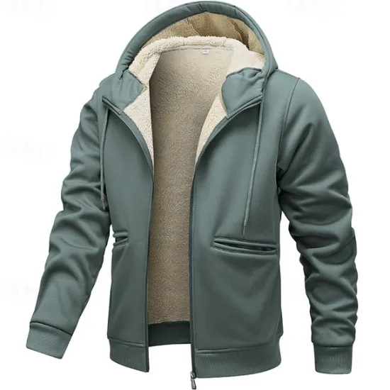 New OUKU Men's Hoodie Full Zip Hoodie Fleece Hoodie Fleece lined Hoodie Yellow Army Green Khaki Gray Hooded Plain Zip Up Pocket Work Sports & Outdoor Casual Polyester Streetwear Sportswear Casual Fall & Winter