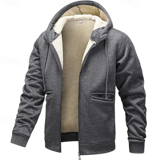 New OUKU Men's Hoodie Full Zip Hoodie Fleece Hoodie Fleece lined Hoodie Yellow Army Green Khaki Gray Hooded Plain Zip Up Pocket Work Sports & Outdoor Casual Polyester Streetwear Sportswear Casual Fall & Winter