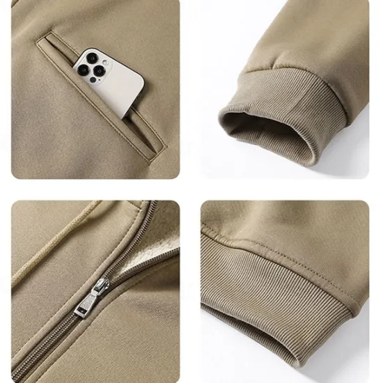 New OUKU Men's Hoodie Full Zip Hoodie Fleece Hoodie Fleece lined Hoodie Yellow Army Green Khaki Gray Hooded Plain Zip Up Pocket Work Sports & Outdoor Casual Polyester Streetwear Sportswear Casual Fall & Winter